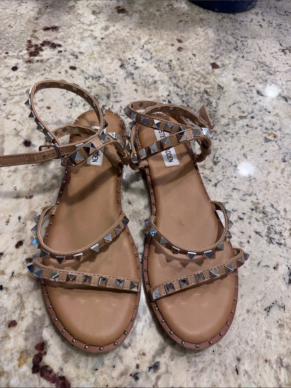 Steve Madden Tan Pyramid Stud Strappy Sandals
